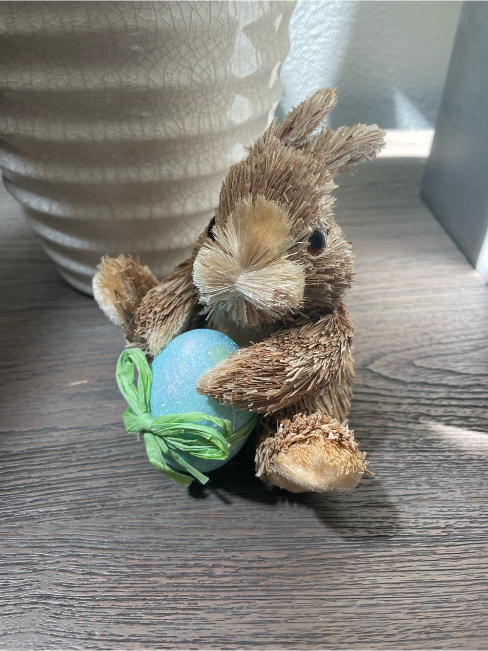 Small Decorative Brown Bunny with Blue Egg
